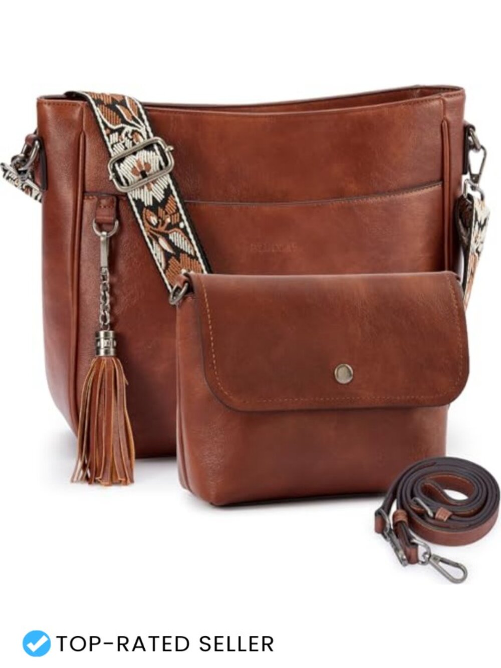 Vegan Leather Crossbody Hobo Purse Set 2pc with Adjustable Strap